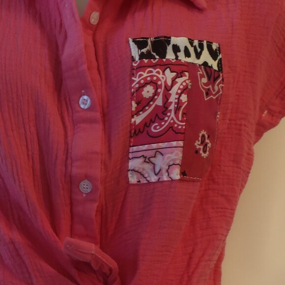 NWT Womens Romi Basha Rose Pink "Michelle" Leopard Paisley Button Down Shirt XS* - Picture 6 of 8
